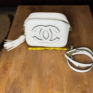 White Quilted Crossbody Bag with Gold Accents No Brand